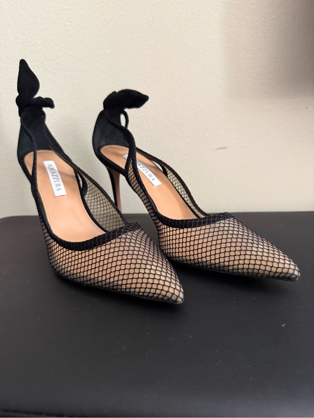 Aquazzura Bow Tie Mesh Pumps in Black – Size 41 / US 11